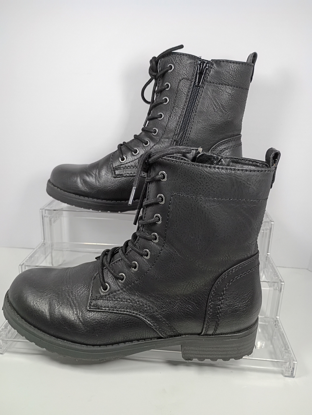 Amazon Essentials Black Lace-Up Side-Zip Combat Booties 7.5